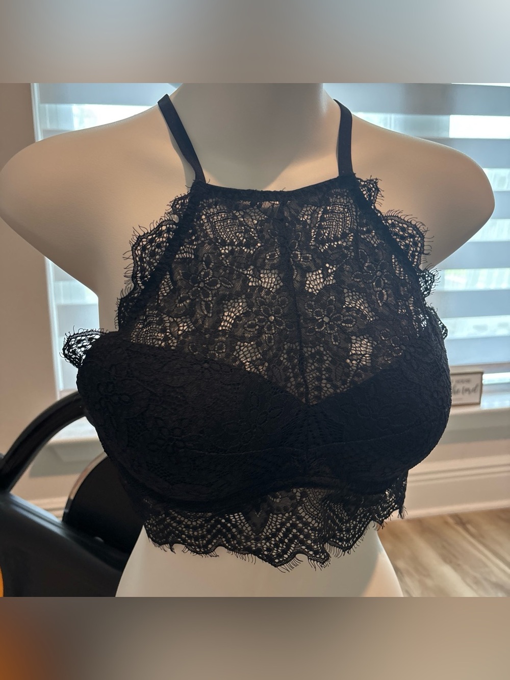 Pink by Victoria Secret Women's Black Lace High-Neck Bralette